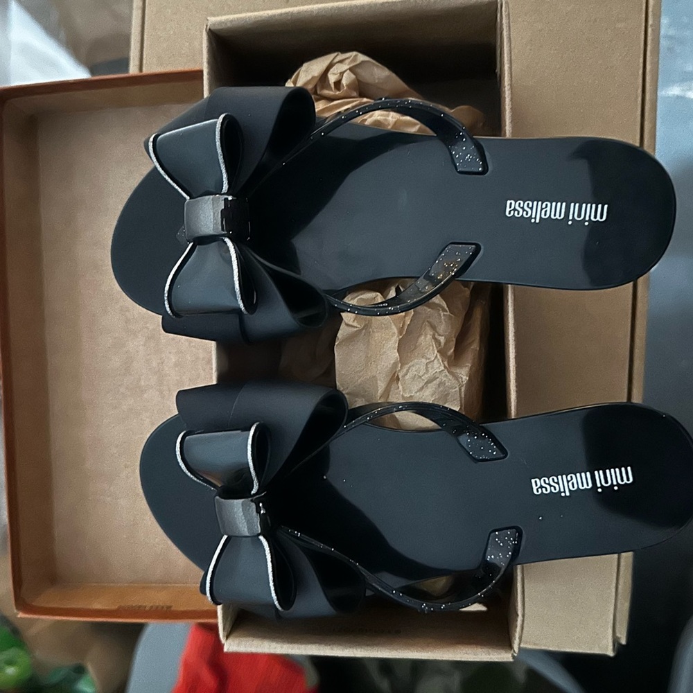 Mini Melissa Elegant Black Bow Sandals